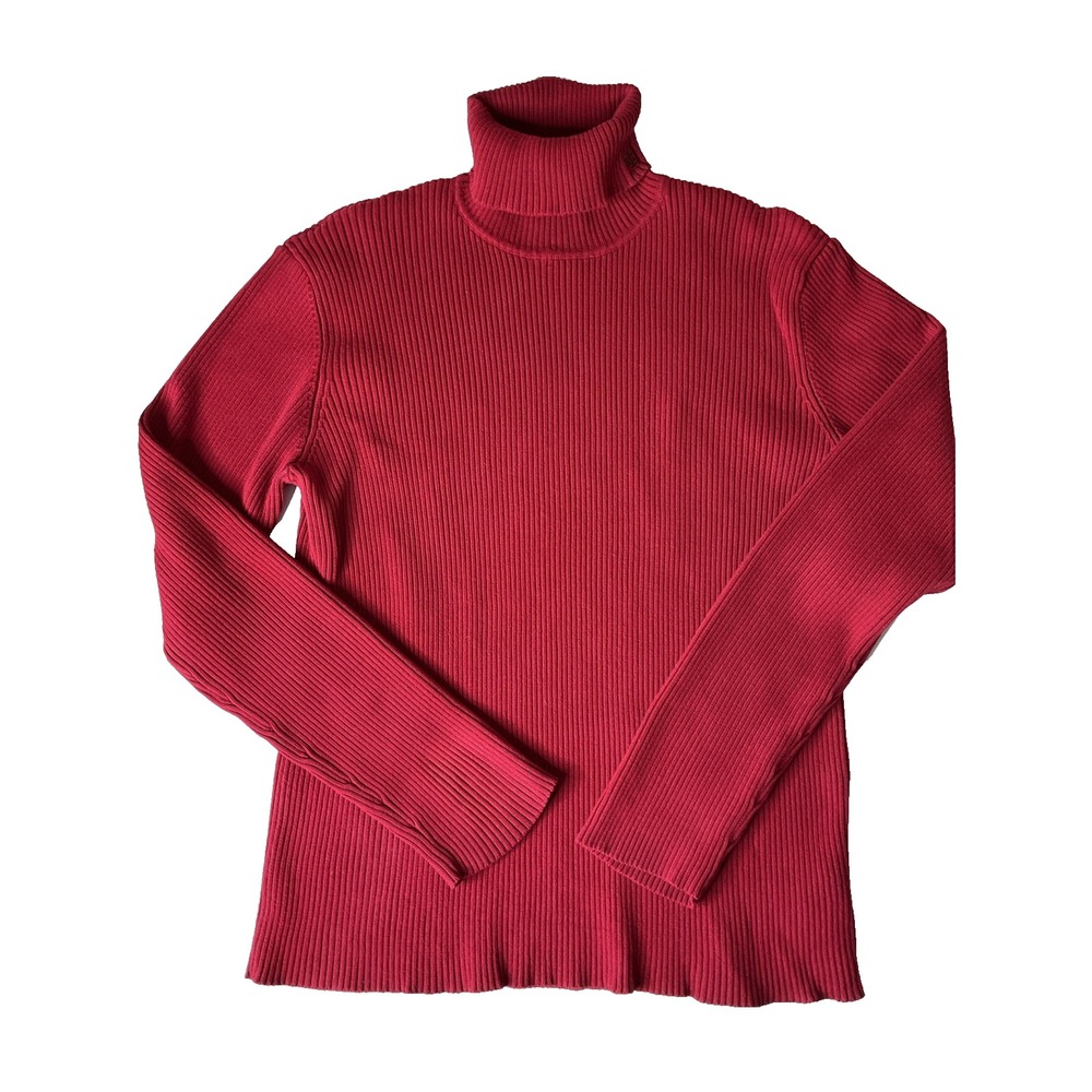 Lauren Ralph Lauren Red Ribbed Turtleneck Monogram Pullover Sweater‎ Preppy XL